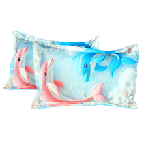 Story@Home Treedee 240 TC Pink & Blue Double Size Dolphins Bedsheet With 2 Pillow Cover