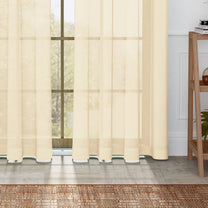 2 Pcs Beige Sheer Transparent Polyester Linen Sheer Window | Door | Long Door Curtains