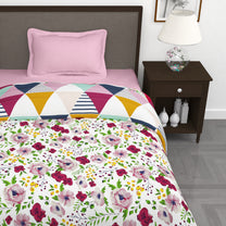 180 GSM Pink Geometric Microfiber Fusion Reversible Single Comforter