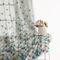 2 Pcs Blue & Ivory Sheer Window / Door / Semi Long Door/ Long Door Curtains