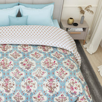 180 GSM Cream Floral  Microfiber Fusion Reversible Double / Single Comforter