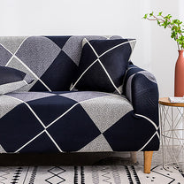 Story@Home Elastic Stretchable 1 | 2 | 3 | 4 Seater Navy Blue And Grey Geometric Pattern Sofa Cover