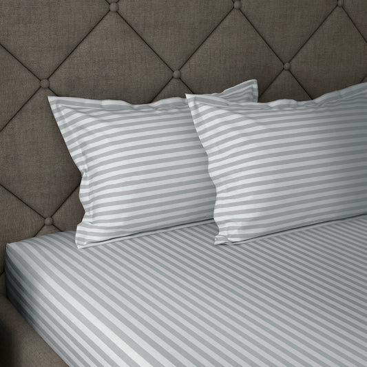 Story@Home 300 TC Light Grey Microfiber Fitted Bedsheet with 2 Pillow Covers
