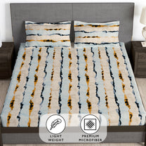 Arena 186 TC Grey & Cream Queen Size Fitted Bedsheet With 2 Pillow Cover