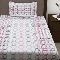 Sparkle 144 TC 100% Cotton White & Pink Single Bedsheet Combo | Set of 2 |