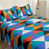 Ventura 144 TC 100% Cotton Blue & Orange Triangles Double Bedsheet