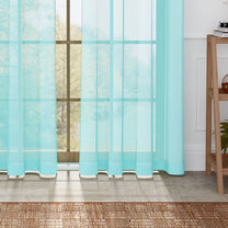 2 Pcs Sky Blue Sheer Transparent Polyester Linen Sheer Window | Door | Long Door Curtains