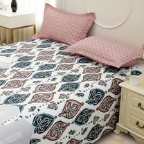 Story@home 240 TC White Motif Double Size Bedsheet With 2 Pillow Covers