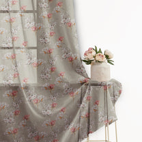 2 Pcs Beige & Pink Sheer Window / Door / Semi Long Door/ Long Door Curtains