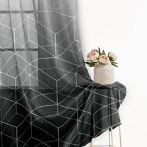 2 Pcs Black & Grey Sheer Window / Door / Semi Long Door/ Long Door Curtains