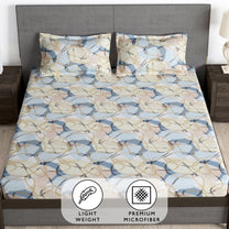 Arena 186 TC Cream & Grey Queen Size Fitted Bedsheet With 2 Pillow Cover