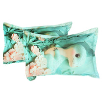 Story@Home Treedee 240 TC Light Green Double Size Dinosaur Bedsheet With 2 Pillow Cover