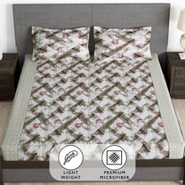 Arena 186 TC Brown & Red Queen Size Fitted Bedsheet With 2 Pillow Cover