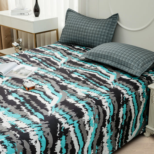Story@home 240 TC Color Grey Abstract Double Size Bedsheet With 2 Pillow Covers