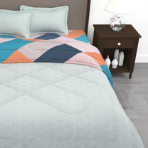 Double Bedsheet & Double Comforter Combo - Peach Geometric Microfiber Bedding Set