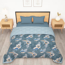 180 GSM Grey Floral Microfiber Fusion Reversible Double Comforter