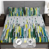 Arena 186 TC Grey & Lime Queen Size Fitted Bedsheet With 2 Pillow Cover