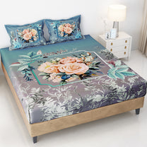 Story@home 240 TC Talespun Gold Microfiber Blue & Grey King Size Floral Bedsheet with 2 Pillow Covers