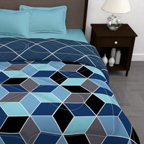 180 GSM Blue Hexagon Microfiber Fusion Reversible Double Comforter