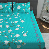 Ventura 144 TC 100% Cotton Blue Floral Double Bedsheet