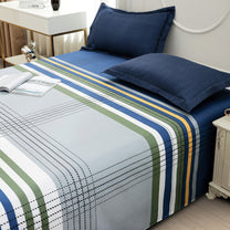 Story@home 240 TC Dark Blue Stripes Double Size Bedsheet With 2 Pillow Covers