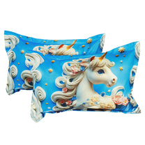 Story@Home Treedee 240 TC White & Blue Double Size Unicorn Bedsheet With 2 Pillow Cover