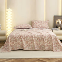 Story@home 300 TC Air Cotton Microfiber Light Purple & Off White King Size Floral Bedsheet with 2 Pillow Covers