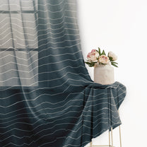 2 Pcs Navy Blue & Ivory Sheer Window / Door / Semi Long Door/ Long Door Curtains