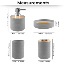Story@Home Grey 4 Pcs Bamboo Bathroom Accessories Set - Toothbrush Holder, Soap Dispenser, Tumbler and Soap Dish