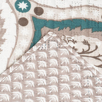 Sofa Throw Cover With Motif & Paisley Pattern In Ivory & Ocean Green For 1 | 2 | 3 | 4 Seater From Story@Home