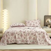 Story@home 300 TC Air Cotton Microfiber Light Purple & White King Size Floral Bedsheet with 2 Pillow Covers