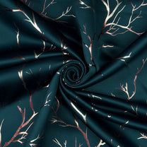 2 Pcs Blackout Foil Navy Blue & Copper Branches Window/Door/Semi Long Door/Long Door Curtains