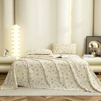 Story@home 300 TC Cloud Cotton Microfiber Pale White & Grey King Size Floral Bedsheet with 2 Pillow Covers