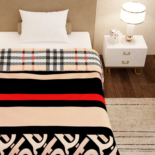 Finley 300 GSM Beige & Black Graphic Single Size Blanket