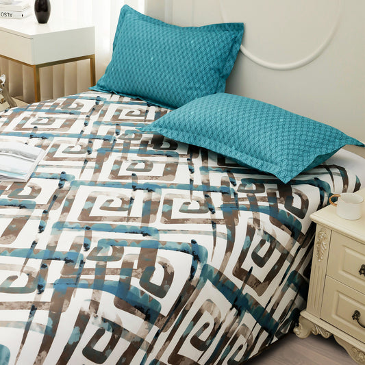 Story@home 240 TC Color White Abstract Double Size Bedsheet With 2 Pillow Covers