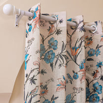 2 Pcs Cream & Blue Sheer Window / Door / Semi Long Door/ Long Door Curtains