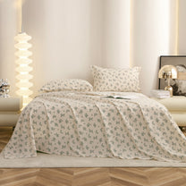 Story@home 300 TC Air Cotton Microfiber White & Dark Green King Size Leaves Bedsheet with 2 Pillow Covers