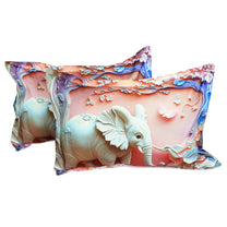 Story@Home Treedee 240 TC Pink & White Double Size Cute Elephant Bedsheet With 2 Pillow Cover