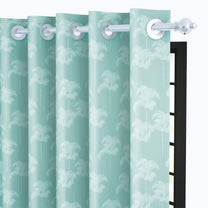 2 Pcs 400GSM Aqua & White Azurio Jacquard Polyester Window / Door / Semi Long Door/ Long Door Curtains