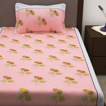 Sparkle 144 TC 100% Cotton Pink & Brown Single Bedsheet Combo | Set of 2 |