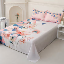 Story@home 300 TC Talespun Microfiber Baby Pink & White King Size Geometric Bedsheet with 2 Pillow Covers