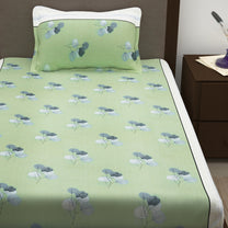 Sparkle 144 TC 100% Cotton Pista Green & Blue Single Bedsheet Combo | Set of 2 |