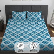 144 TC 100% Cotton Blue Queen Fitted Bedsheet