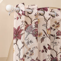 2 Pcs Cream & Purple Sheer Window / Door / Semi Long Door/ Long Door Curtains