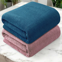 Story@Home Navy Blue & Peach 2 Units Microfiber Bath Towels For Men, Women & Kids