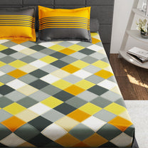 Ventura 144 TC 100% Cotton Yellow Checks Double Bedsheet