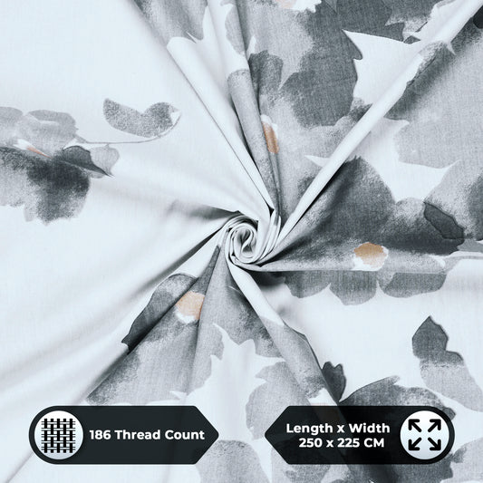 Metro Gold 190 TC Cotton Grey & White Double Bedsheet with Pillow Covers