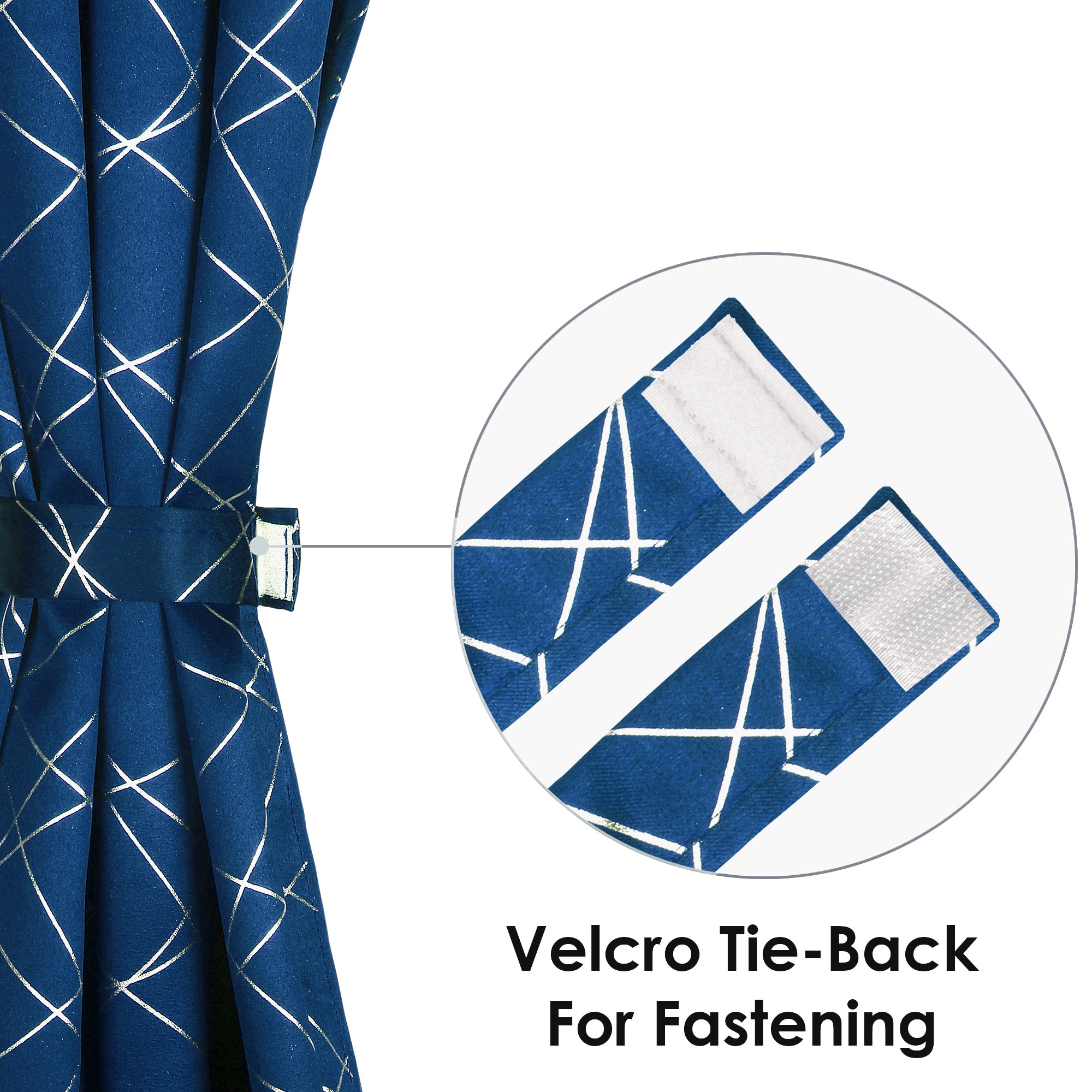 2 Pcs Blackout Foil Blue & Silver Criss Cross Window/Door/Long Door Curtains