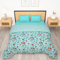 180 GSM Blue Floral Microfiber Fusion Reversible Double Comforter