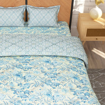 Blue Floral Microfiber Double Size Bedding Combo - Double Bedsheet & Double Comforter